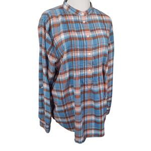 LANDS' END Flannel Peasant Top Blouse Plus 18 Plaid Tucks Rustic Country Outdoor